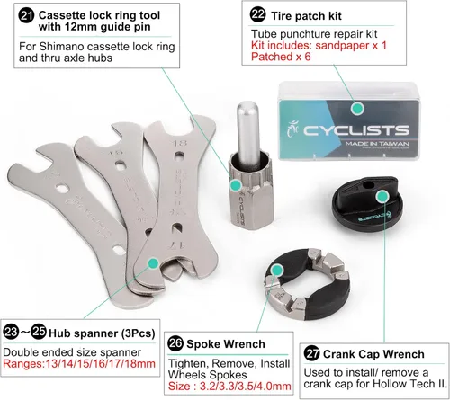 Vista 7 de Kit de herramientas de bicicleta de 27 piezas - Kit de reparación de mantenimiento de herramientas de bicicleta - Kit de herramientas de reparación