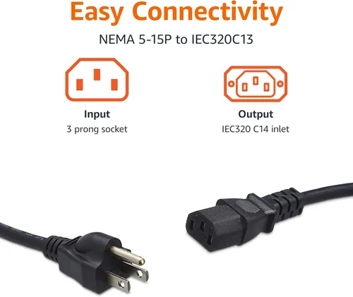 Vista 3 de Yaxa Basics - Cable de alimentación para PC, 6 pies, paquete de 10, cable de corriente alterna para monitor, computadora, TV, 3 puntas, 18 AWG