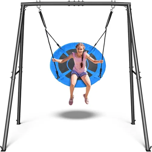 Vista 8 de Trekassy Juego de columpio de 440 libras con columpio de árbol de platillo de 40 pulgadas y soporte de metal resistente con marco en A (multicolor)