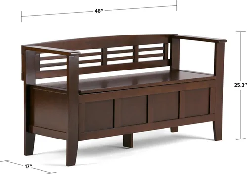Vista 2 de Simpli Home Adams Banco para entrada con espacio de almacenamiento, Marrón (Rustic Brown)