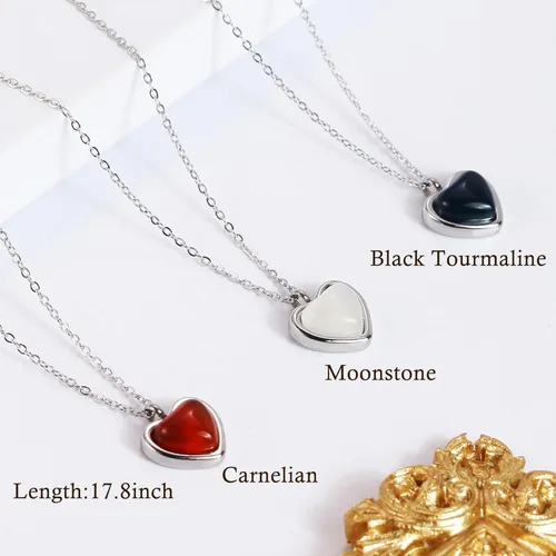 Vista 4 de SmileBelle Collar de corazón como regalo de Navidad, collar gótico de turmalina negra, collares de cornalina roja como colgante de cristal