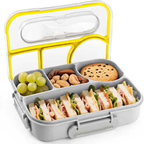 Vista 10 de EASYFUN Lonchera Bento para adultos, Caja de Almuerzo, lonchera con 4 compartimentos, a prueba de caídas, apta para lavavajillas y fabricada con Azul