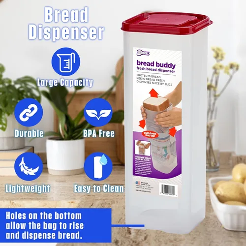 Vista 4 de Buddeez Bread Buddy Caja de Pan – Mantiene las Hogazas de Pan Frescas – Tapa Roja, Paquete de 1