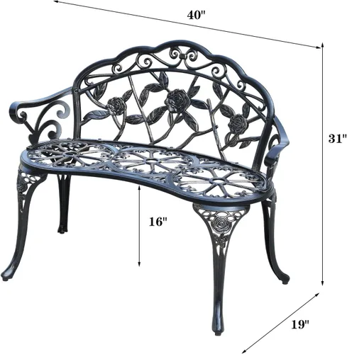 Vista 3 de Banco de aluminio fundido para exteriores, banco de jardín de rosas para patio, parque, césped, patio (bronce)