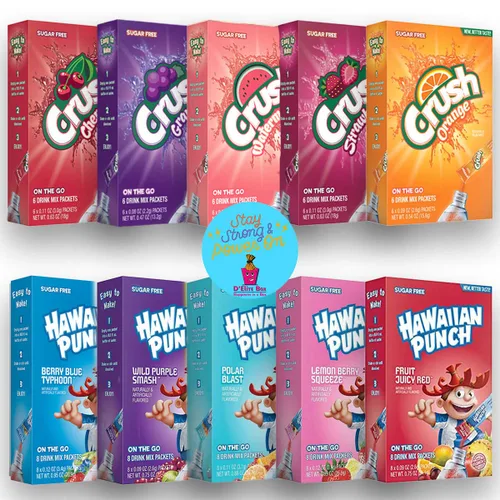 D'Elite Box Mezcla de bebida en polvo triturada surtida y mezcla de bebida hawaiana en polvo, 10 cajas en total, sin azúcar y deliciosa, excelente