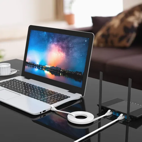 Vista 7 de BUSOHE Cable Ethernet Cat6 de 20 pies, color blanco, Cat-6 plano RJ45 para computadora, Internet LAN, red Ethernet, cable de conexión Ethernet - 20