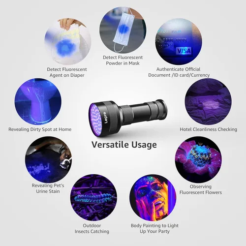 Vista 5 de Lepro 51 LEDs UV Light Handheld Blacklight, UV Flashlight Black Light, 395nm Detector for Pet Urine, Stains, Bed Bug and Scorpions, Battery Not