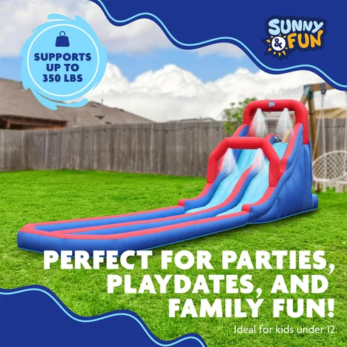 Vista 5 de Sunny & Fun Parque inflable de carreras acuáticas de doble chapoteo – Resistente para diversión al aire libre – Pared de escalada, dos toboganes