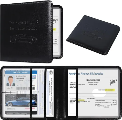 Vista 15 de DMLuna Soporte para Registro de Coche y Seguro, Organizador de Cuero para Documentos de Vehículo en Guantera, Accesorios de Compartimento para Auto