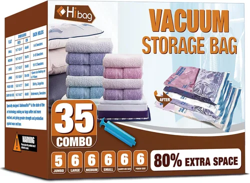 Vista 11 de Bolsas de almacenamiento al vacío, 10 bolsas pequeñas de ahorro de espacio con sello al vacío, bolsas de espacio, bolsas de sellador al vacío