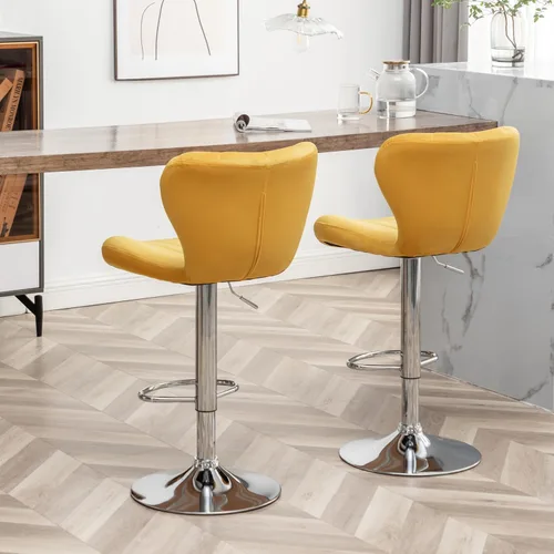 Vista 4 de Roundhill Furniture Ellston - Taburetes de bar giratorios ajustables de terciopelo, color amarillo, juego de 2