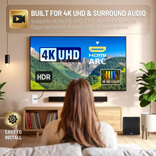 Vista 4 de TNP - Placa de pared HDMI – 1 puerto HDMI enchufe panel de montaje decorativo placa frontal con 4K UHD ARC/eARC Ethernet Pass-Thru soporte