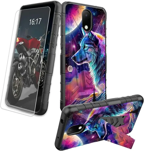 Vista 56 de Funda para AT&T Maestro Max 2021/Cricket Ovation 2 con protector de pantalla de vidrio templado, funda resistente con función atril integrada