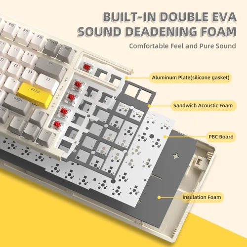 Vista 2 de Ajazz Teclado mecánico para juegos, intercambiable en caliente con almohadilla numérica, compacto USB con cable 100 teclas, teclas ABS de doble
