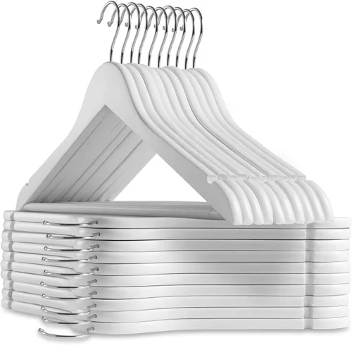 Vista 8 de Casafield - 10 perchas de madera de cerezo para trajes, madera de loto de primera calidad con muescas y gancho giratorio cromado para ropa, abrigos