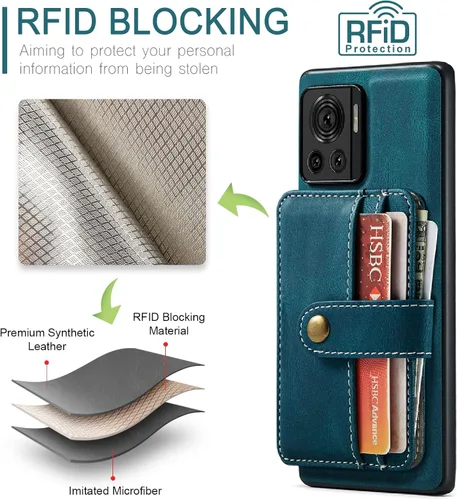 Vista 3 de Asuwish Funda para teléfono Motorola Edge 30 Ultra 2022 con protector de pantalla de vidrio templado y tarjetero RFID de cuero, accesorios