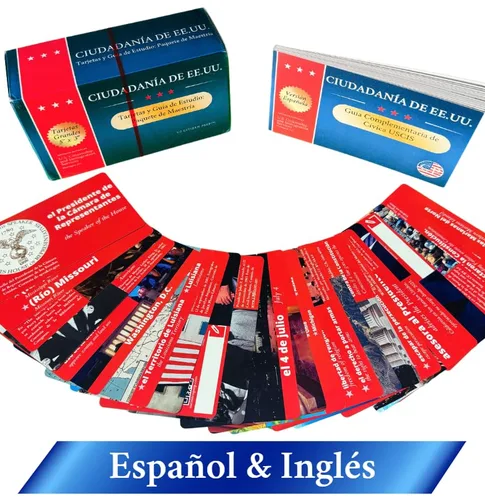 US Citizenship Test Flashcards & Study Guide Combo Set (EspañolInglés) Ciudadanía Americana Tarjetas y Guía de Estudio de Bolsillo, 100 preguntas