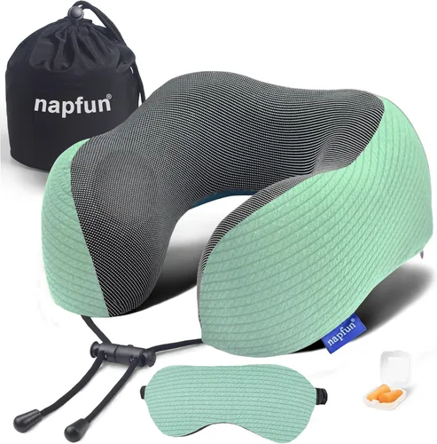 Vista 8 de napfun Almohada cervical para viajar, almohada cervical de viaje mejorada para avión, almohada de viaje de espuma viscoelástica 100% pura