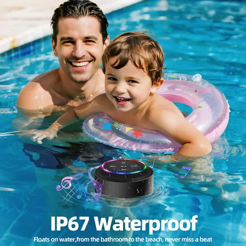 Vista 3 de Mini altavoz de ducha Bluetooth con ventosa, altavoz de ducha inalámbrico Bluetooth impermeable, IP67 flotante impermeable altavoces de baño con luz