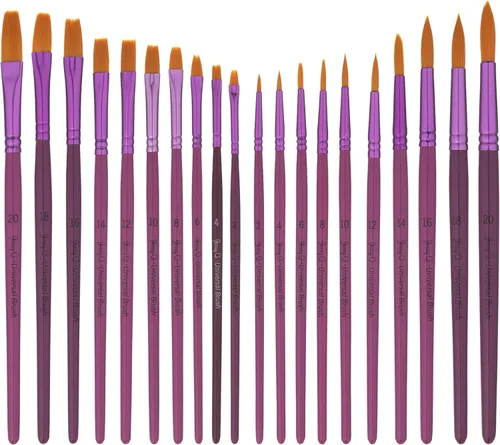 Vista 2 de Juego de pinceles universales Taklon de oro para acuarela, acrílico, aceite, témpera. mangos cortos de madera JQ202