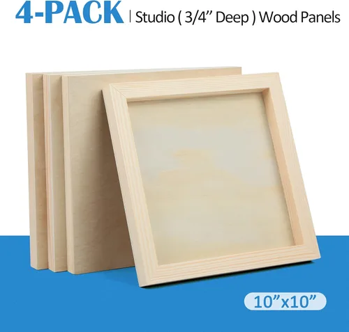 Vista 6 de Falling in Art Kit de paneles de lienzo de madera de abedul sin terminar, paquete de 4 tablas de cuna de estudio de 10 x 10 pulgadas de profundidad
