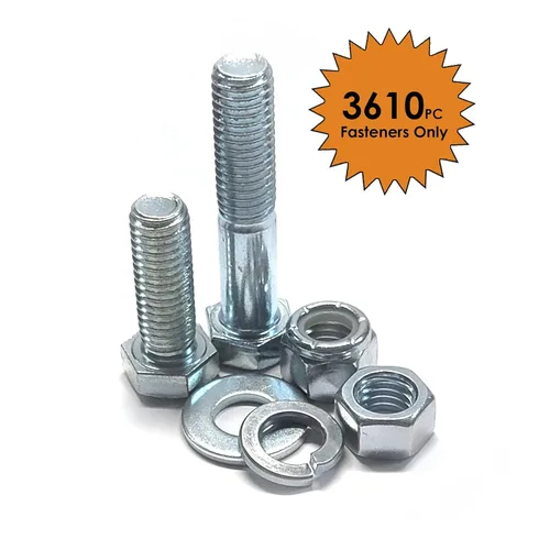 Vista 2 de Kit surtido de 3,610 piezas de herramientas gruesas de grado 5 con tornillos de tapa hexagonal, tuercas hexagonales, tuercas de nailon y arandelas