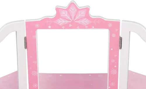 Vista 26 de AOCOROE Juego de mesa de tocador y taburete para niños con espejo, tocador de maquillaje de princesa 2 en 1 con cajón y parte superior desmontable