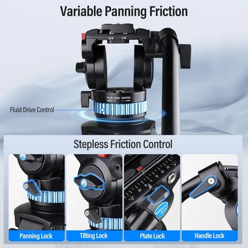 Vista 6 de SIRUI Trípode de Video AM-15S, trípode de servicio pesado con cabezal fluido para cámaras, esparcidor de nivel medio, placa de liberación rápida