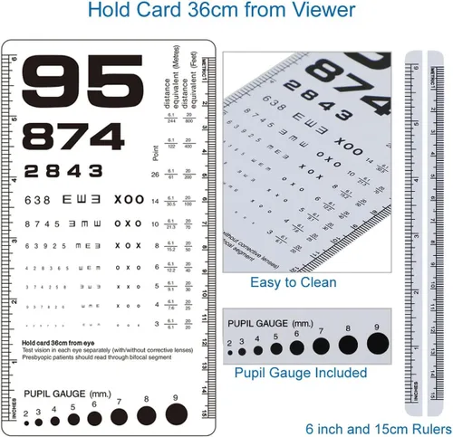 Vista 4 de Snellen and Rosenbaum - Tabla de ojos de bolsillo para exámenes oculares, tabla ocular de plástico de doble cara con barras de color para prueba