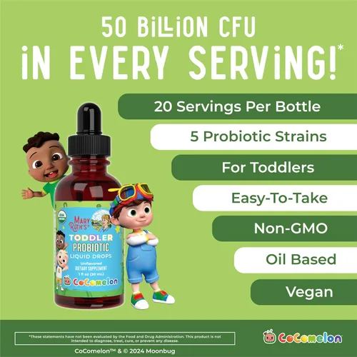Vista 7 de MaryRuth Organics Gotas líquidas probióticas de Cocomelon para niños pequeños Probióticos para niños de 1 a 3 años 5 cepas probióticas 150 mil