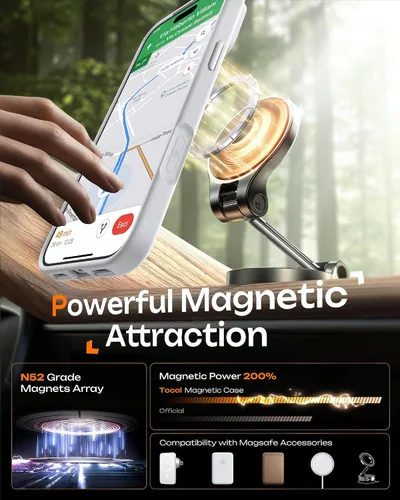 Vista 581 de TOCOL Funda magnética 3 en 1 para iPhone 15 Pro, mejorada [protección completa de cámara] con 2 protectores de pantalla, compatible con MagSafe Gris