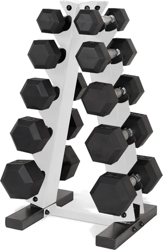 Vista 10 de CAP Barbell Juego de mancuernas hexagonales recubiertas de 150 libras con estante vertical Múltiples opciones