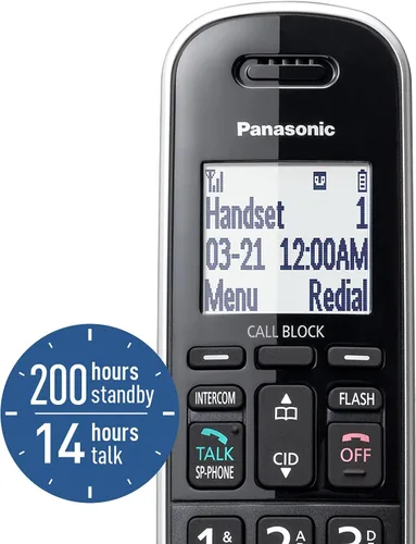 Vista 4 de Panasonic Sistema de teléfono extensible con cable e inalámbrico con contestador automático y bloqueo de llamadas de un solo toque, 1 auricular