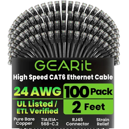 Vista 59 de GEARit Paquete de 50 cables Ethernet Cat6 de 0.5 pies Cable de conexión de red RJ45, conectores chapados en oro sin enganches de 10 Gbps, cable