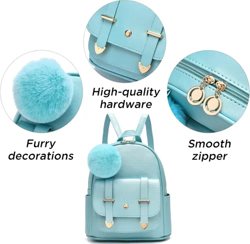 Vista 5 de I IHAYNER Mochila de moda para niñas y adolescentes, monederos de piel sintética con pompón, bolsa de hombro