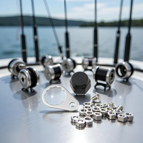 Tornillos de carrete de pesca M7, tapas de tuerca, mango de carrete de pesca de metal, tuercas de manivela y placa de bloqueo de repuesto para placa