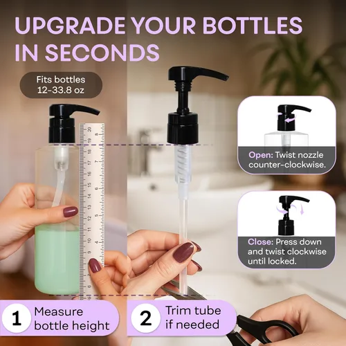 Vista 6 de BRIGHTFROM Bomba dispensadora universal, perfecta para champú y acondicionador de 1 litro (33.8 onzas), se adapta a la mayoría de botellas