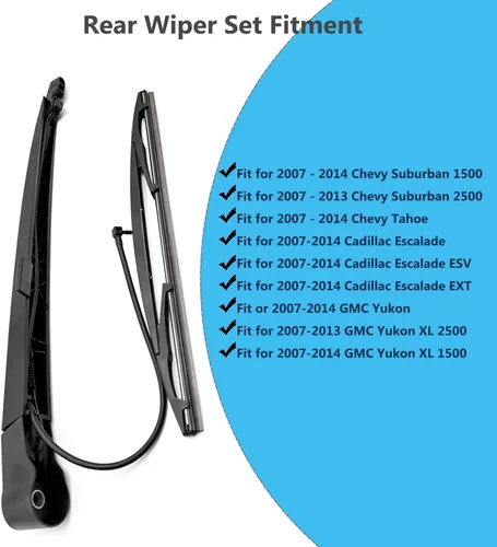 Vista 2 de Brazo y cuchilla de limpiaparabrisas trasero de repuesto para Chevy Tahoe 2007-2013, Suburban / Cadillac Escalade ESV 2007-2014/2007-2013 GMC