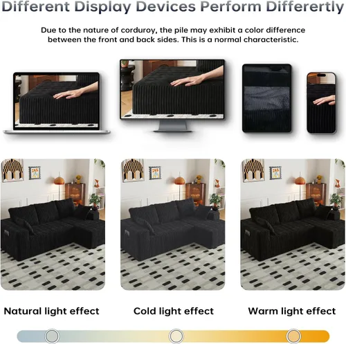 Vista 4 de L Shapes Boneless Cloud Couches for Living Room 4-Seat Modular Sectional Couch with Chaise Lounge, Comfy Flannel Fabric Sofa, Including Pillow and