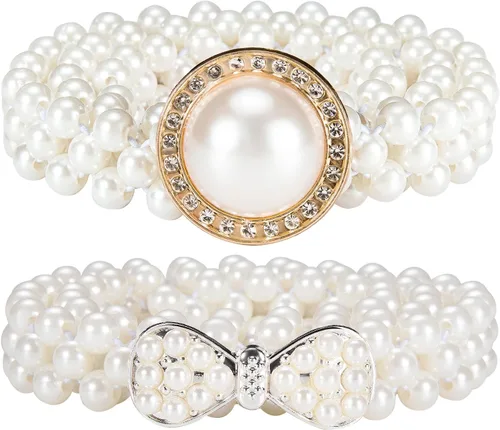 Dubulle Cinturón de perlas de mujer Cadena de cintura blanca elástica para Blanco crema