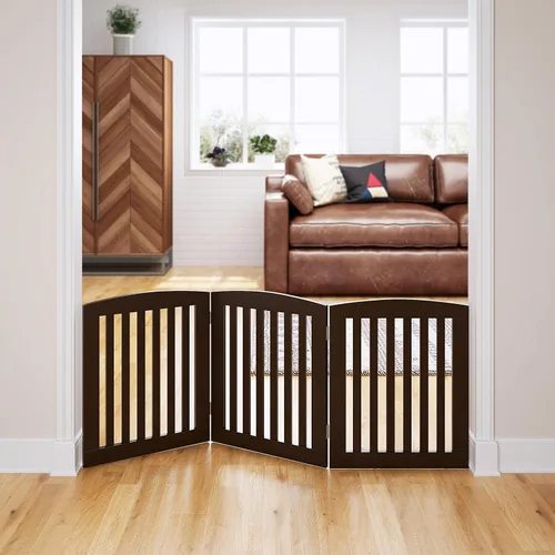 Vista 2 de PAWLAND Puerta Plegable Independiente de Madera para Mascotas para Perros, 24 Pulgadas 3 Paneles Valla de Paso, Puerta para Perros para la Casa