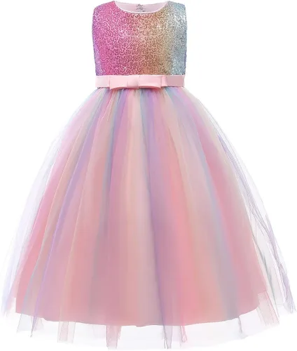 Vestido largo de noche de tul para niñas, unicornio, arcoíris, princesa, fiesta de cumpleaños, carnaval, cosplay, vestido largo de tul