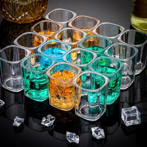 Vista 4 de Dingion Paquete de 24 vasos de chupito de base pesada a granel de 2 onzas de acrílico transparente cuadrado, vasos de chupito, tequila, espresso