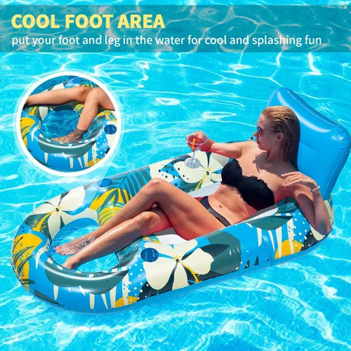 Vista 5 de Inflatable Pool Floats Adult - Pool Floaties Pool Lounger Raft for Adults Heavy Duty Water Pool Float with Cup Holder Backrest Swimming Pool