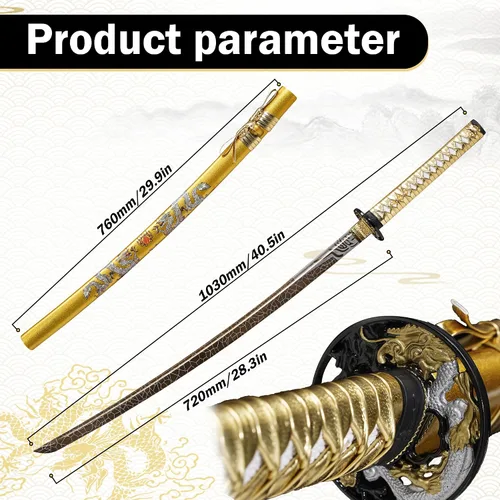 Vista 2 de Samurai Katana Espada Real - Hoja de acero al carbono 1060 forjada a mano con endurecimiento tradicional y espiga completa, para regalo, cosplay