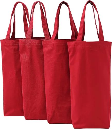 Vista 10 de Bolsa de vino, 10 x 7 x 2 pulgadas, 4 bolsas reutilizables de lona de algodón con etiqueta de cordón