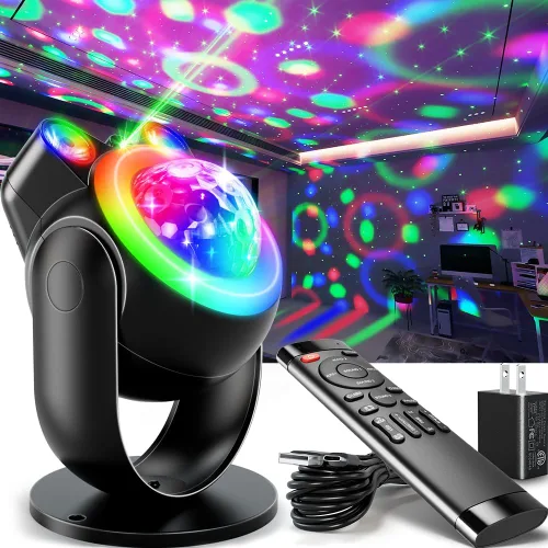 Vista 8 de Luces de fiesta, bola de discoteca de DJ y luz LED estroboscópica con cable USB-C de 10 pies activado por sonido, control remoto, luces de discoteca
