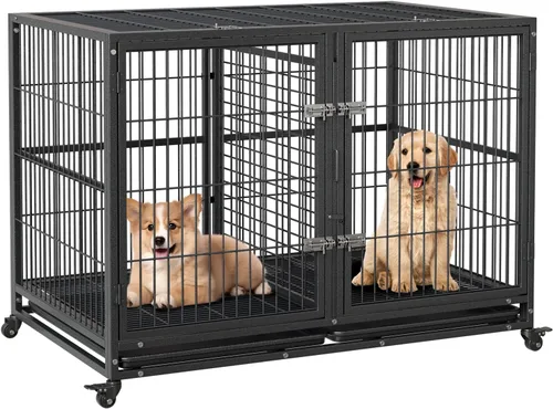 Vista 2 de Jaula resistente para perros de 48 pulgadas con divisor, jaula de acero indestructible a prueba de escapes, jaula de alta ansiedad para interiores