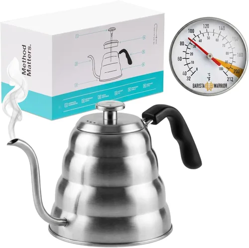 Vista 12 de Barista Warrior - Hervidor de café de cuello de cisne con termómetro – Hervidor de cuello de cisne para café y té, de acero inoxidable para todas