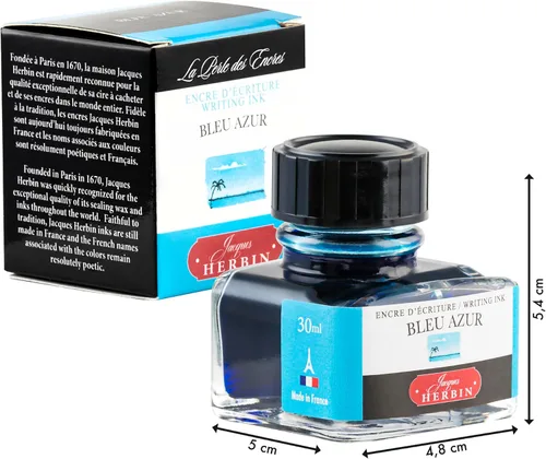 Vista 5 de Tinta para pluma estilográfica Herbin - Botella de 30 ml - Bleu Azur